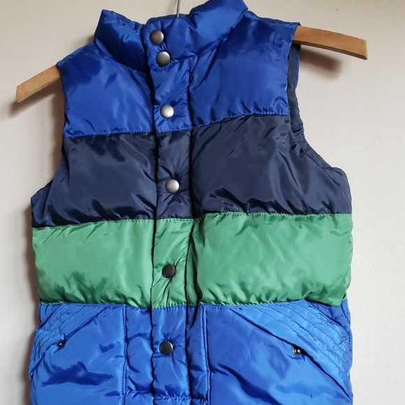 Joe Fresh Blue Green Colorblock Striped Puffer Vest, button up zipper Size 3T - Picture 4 of 7